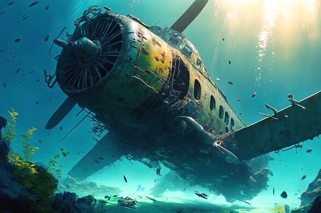 An airplane is floating in the water and is about to land. | Premium AI-generated image